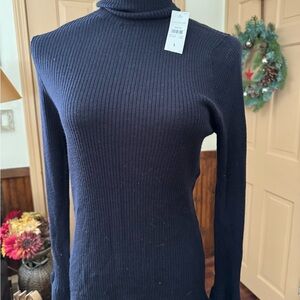 Ann Taylor navy lightweight wool sweater Women's Ribbed Turtleneck Sweater L